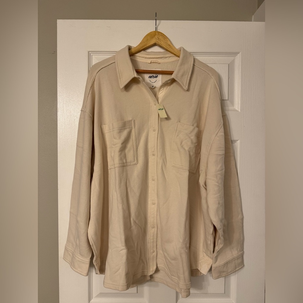 NWT Aerie Lumber Jane Neutral Fleece Button Down Shacket Size XXL